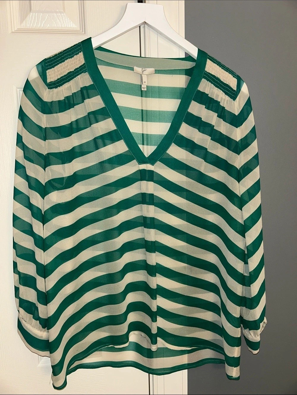 Joie Silk Blouse Striped in Green & Cream Size Medium
